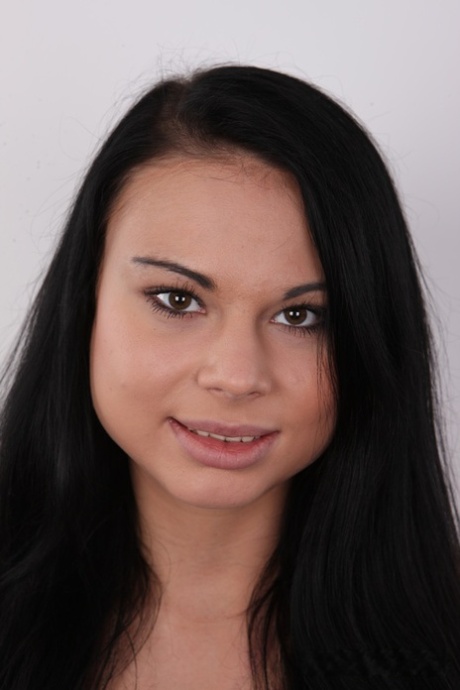 Dark-haired girl Kristyna gets totally naked before vaginal close up 75267749