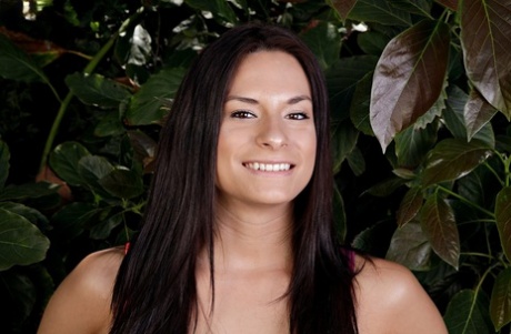 Teen first timer Alexis Deen holds her bare ass after disrobing in the garden 50864793
