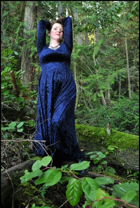 Older lady Tasty Trixie hikes up her long dress over hose covered ass in woods 94305295