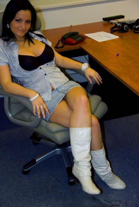 Chubby secretary Deny shows her boobs at work in panties and boots 69655806