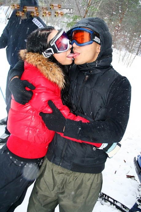 Dark-haired girl Emmy gives her boyfriend a blowjob during a snowmobile trip 33699828