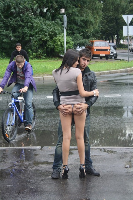 Brunette chick gets picked up off the street and fucked by a couple of boys 95579729