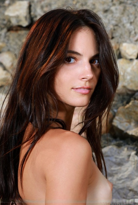 Thin teen Aleksandrina frees tan lined body from denim attire in woods 68088480