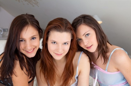 3 young lesbians blow bubbles and kisses after removing sheer lingerie 81736066
