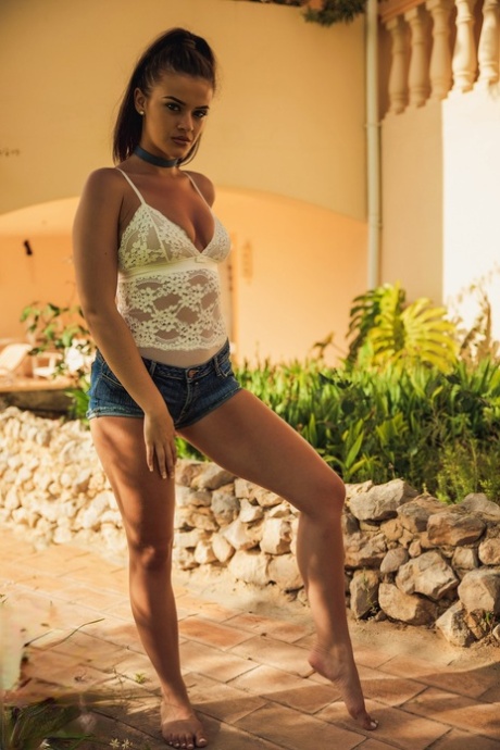 UK teen Brook Wright wears a choker while baring her great body in a garden 98440207
