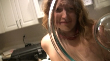 Caucasian girl Emily pees in a bowl before drinking the contents 40126552