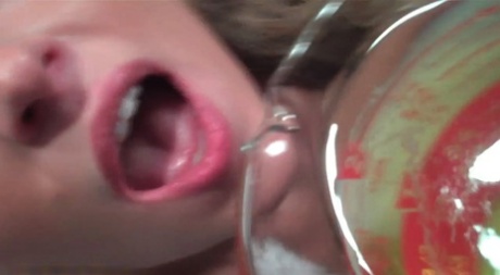 Blonde teen Tiffany drinks a cup of her own urine while in the kitchen 94604839