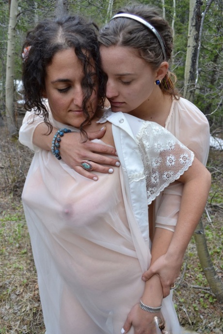 Amateur lesbians Sage and Simona hump a smooth tree in see thru lingerie 10514728