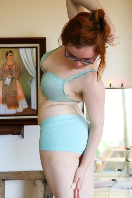 Pale redhead Panda shows her unshaven chubby body with her glasses on 86592639