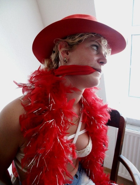 Blonde girl is tied to a chair before being cleaved gagged as well 33175149