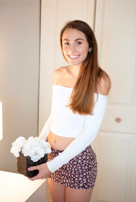 Teen amateur Mackenzie Mace uncovers her almost flat chest atop her bed 47319168