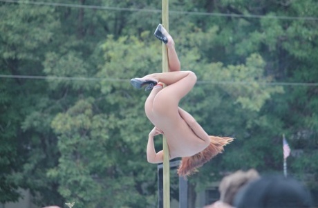 Caucasian strippers put on an outdoor show at a clothing optional club 19834853