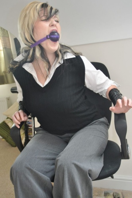 Dirty blonde secretary is tied to a chair with a ball gag in her mouth 55088178