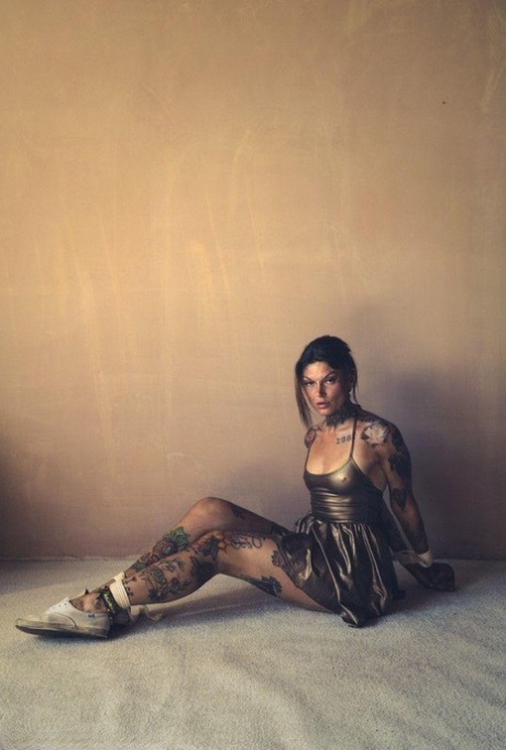 Tattooed brunette is hogtied in her clothing and flat shoes 66616808