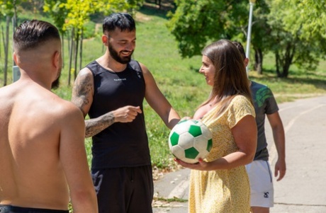 Busty soccer mom does a double penetration during a gangbang 50304974