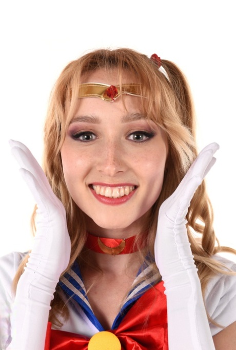 Solo girl Kelly Collins prances about in cosplay attire before toying her cunt 70848007