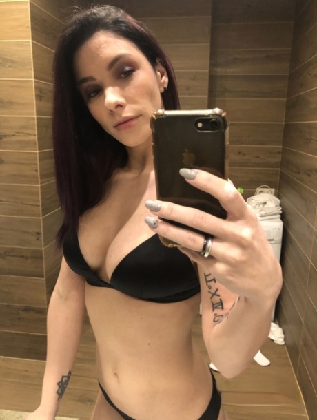 Brunette solo girl takes mirror selfies while getting naked in a bathroom 81363497