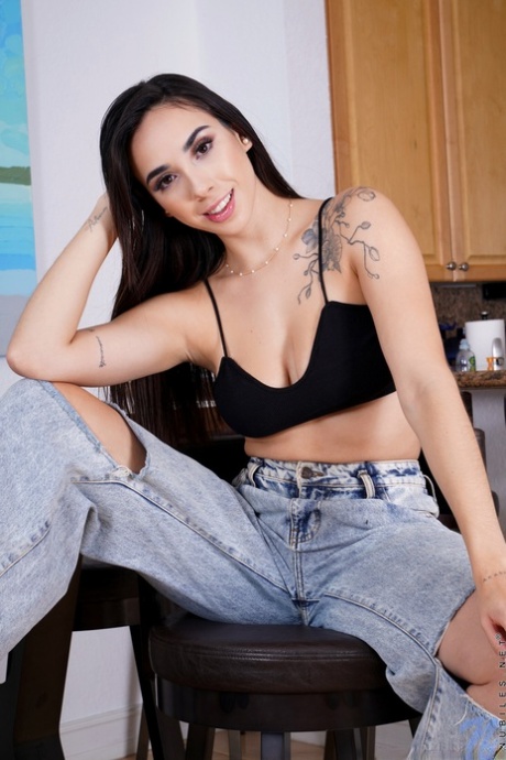 Brunette teen Gaby Ortega strips to her heels on a dining table 65322196