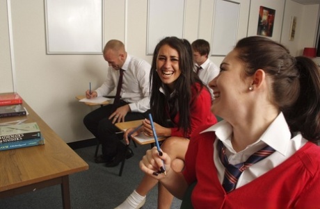 British students Cody Coxxx & Jess West give classmates CFNM handjobs 98671631