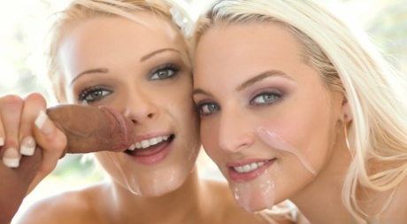 Beautiful blonde girls Macy Cartel & Zoey Paige sport facial jizz in a 3some 77714920