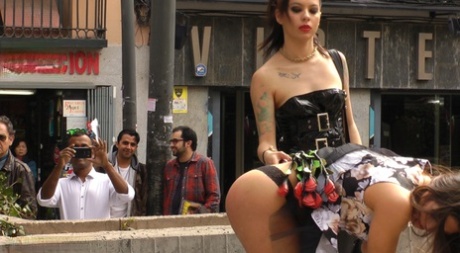 Brunette girl is humiliated in public before being gangbanged as well 90354245