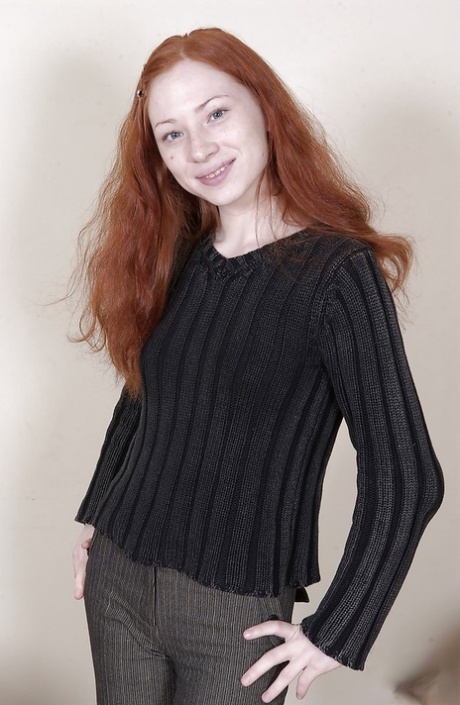 Skinny redhead teen with perky titties undressing and spreading her legs 42064609