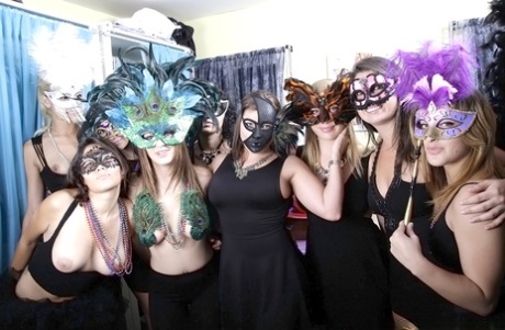 Coed party with big tits clothed babes in sexy mysterious masks 52898514
