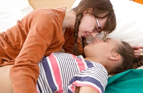 Teen lesbians Mila and Rosa M tribbing hairy young twats and kissing 27350781