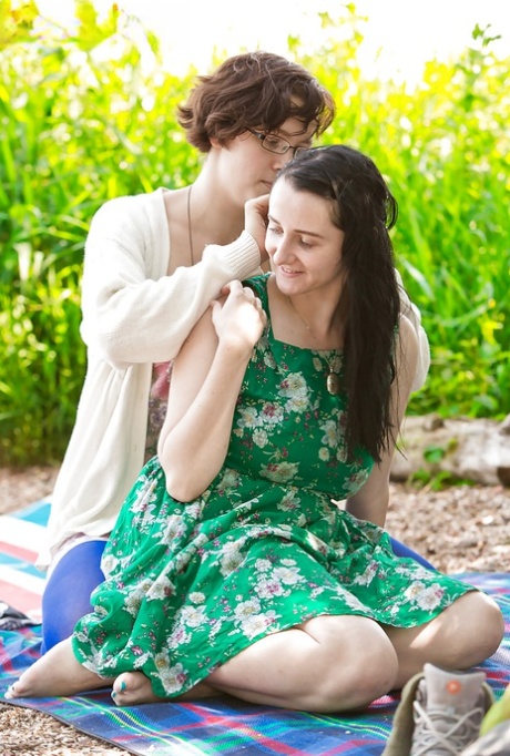 Nredy girls Immie and Ren take lesbian sex games to the woods 45790230