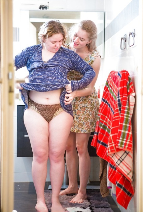 Chubby and skinny girls Laney and Mira get dressed after girl on girl sex 73970436