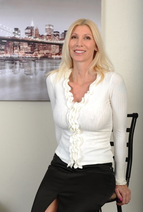 Mature blonde MILF Cameo posing fully clothed in skirt and heels 11806750