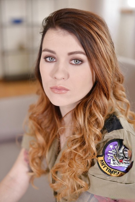 Military uniform attired babe Misha Cross undressing to spread smooth pussy 69972747