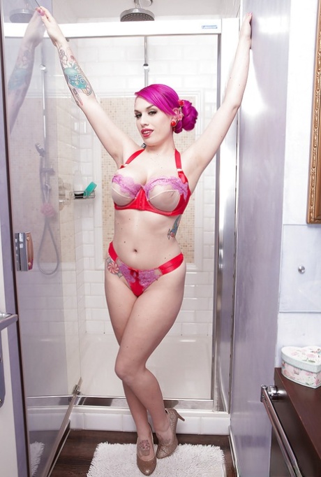 Pink haired solo girl Lily Madison wetting hooters in the shower 98523548