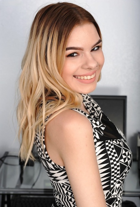 Slender teen babe Cora Ora gets completely naked to boast of her bald twat 27590374
