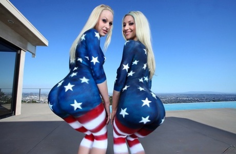 Three stunning babes supporting troops by posing in sexy bodypainting 37563277