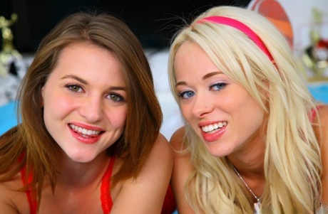 Teens Kasey Chase & Rebecca Blue rub their panties posing in stockings 19112883