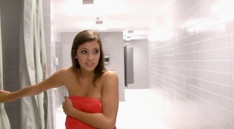 Nasty coed with petite tits teasing her clit in the shower 23398183