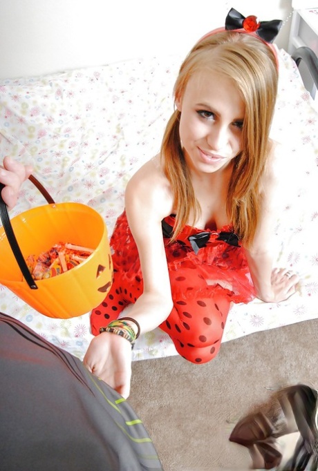Slippy blonde slut in stockings gets a big hard dick as her halloween treat 30466917